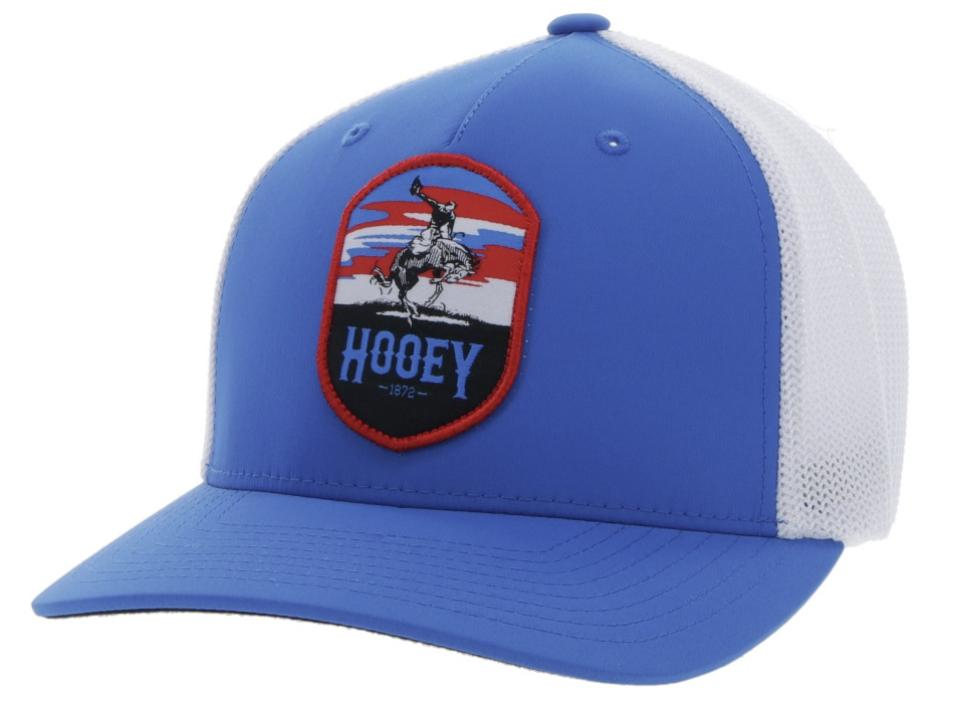 HOOEY CHEYENNE BLUE WHITE W/ RED WHITE AND BLUE PATCH FLEXFIT