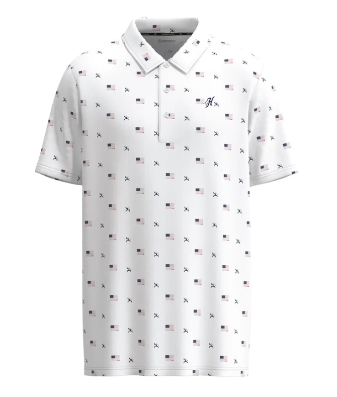 HOOEY POLO WEEKENDER WHITE WITH FLAG PATTERN