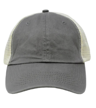 VELCRO GREY FRONT SOLID MESH BACK PONY TAIL HAT