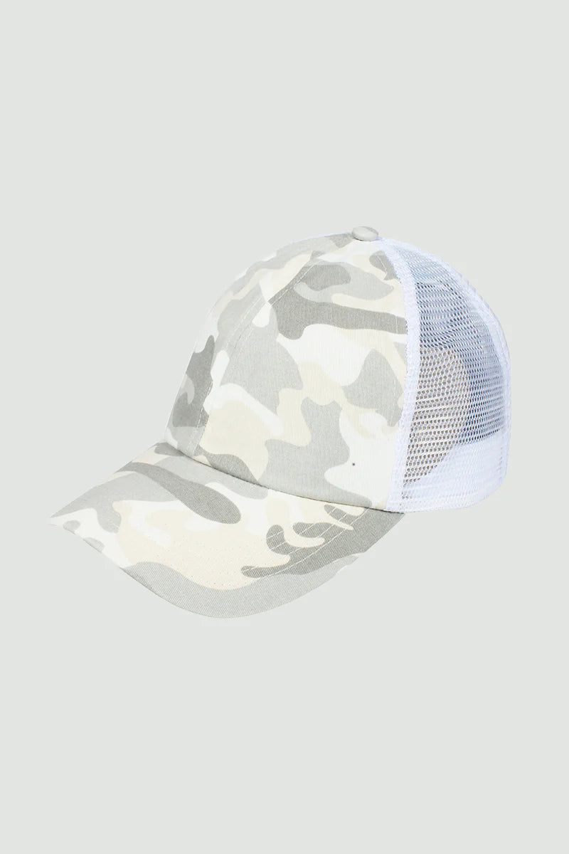 VELCRO WHITE CAMO MESH PONYTAIL HAT