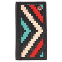 HOOEY WALLET LEATHER HW010-BKRD "Black Hawk" Rodeo Hooey Wallet Black/Red Aztec Print