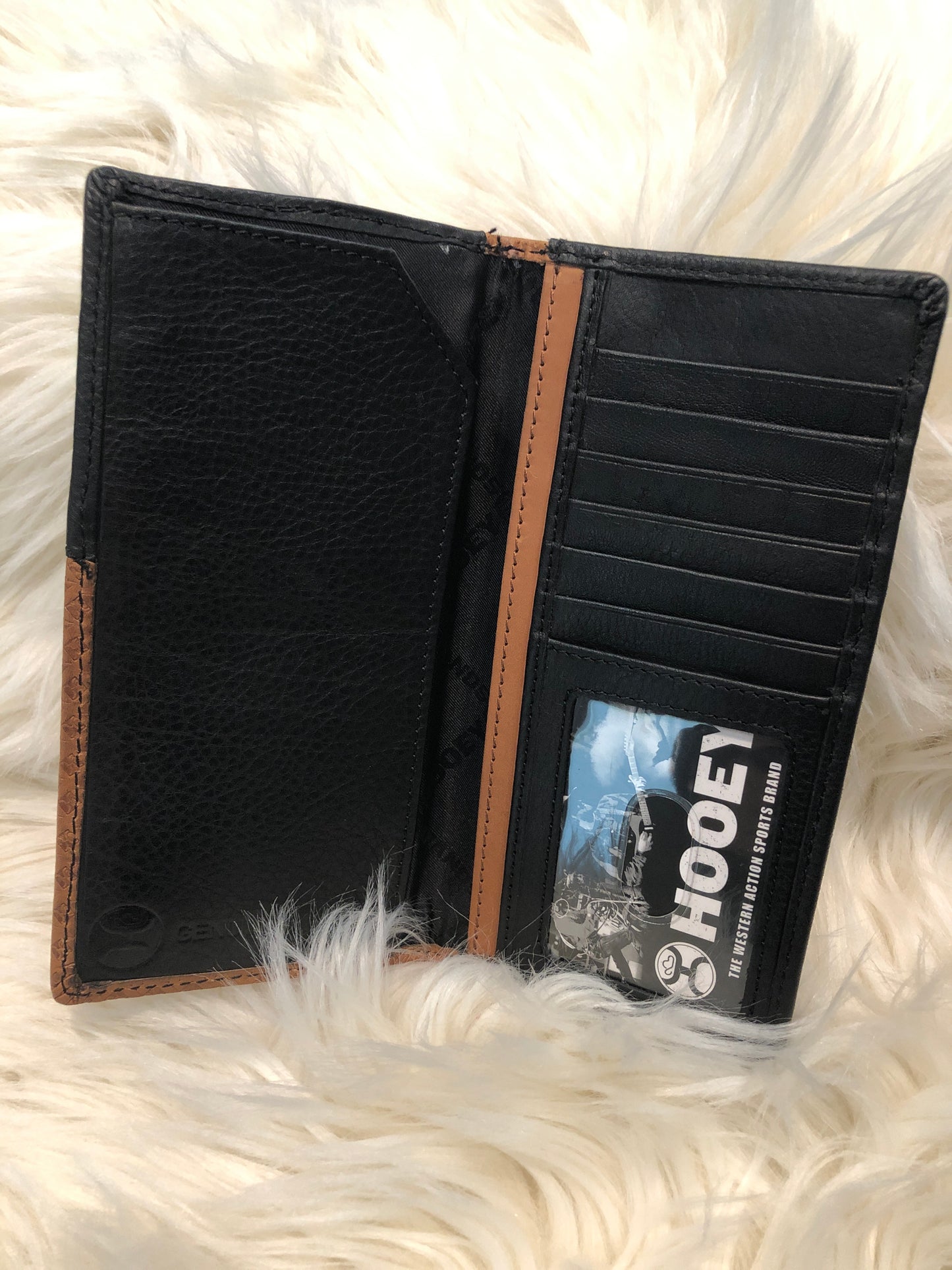 HOOEY WALLET HW002-TNBR "Hands Up Basket Weave" Rodeo Hooey Wallet Brown w/Black Leather