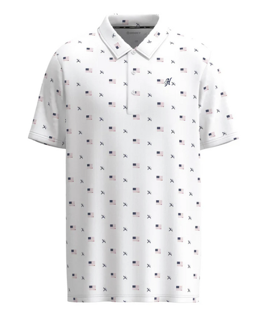 HOOEY POLO WEEKENDER  WHITE WITH FLAG PATTERN