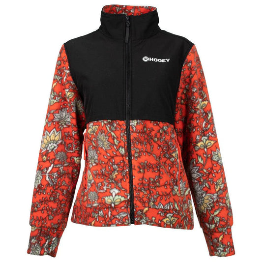 HOOEY WOMANS JACKET "Ladies Tech Fleece Jacket" Red Floral Pattern / Black