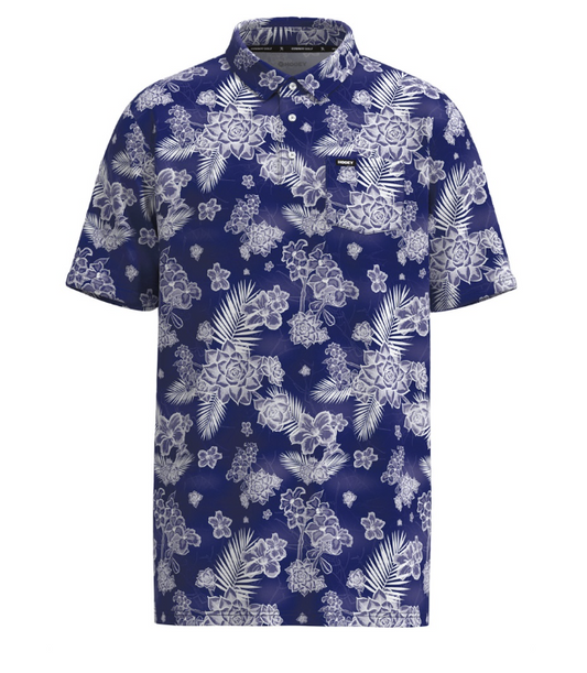 HOOEY POLO HOT SHOT BLUE WITH WHITE FLORAL PATTERN HP022BLWH